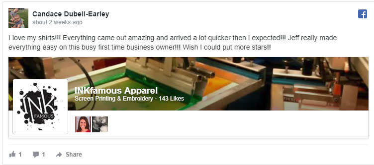 facebook review of inkfamous apparel